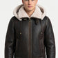 B005 Vintage Brown Hooded Bomber - Cream Fur Lined