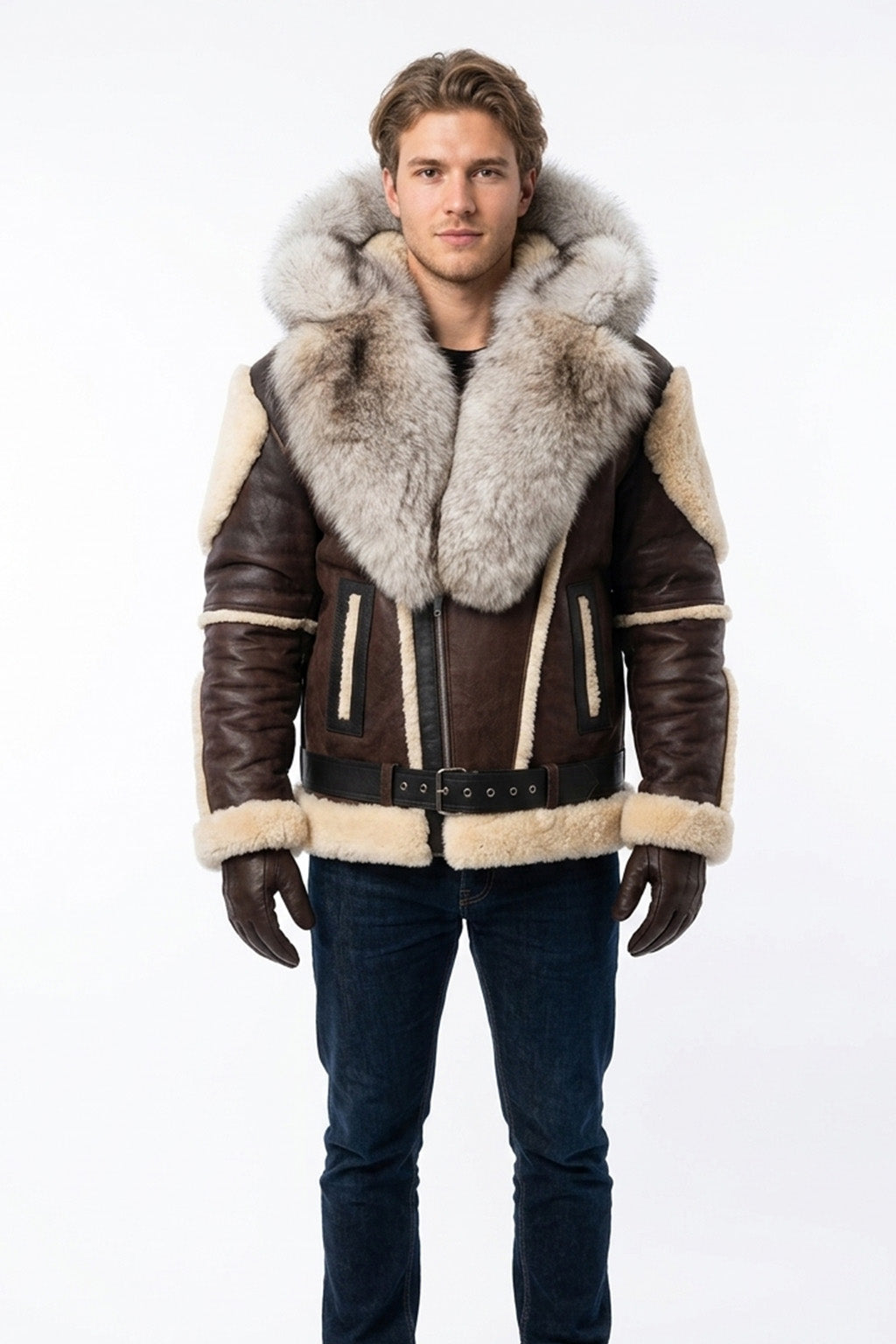 B008 HoL Original Brand Hood Warm Brown Sheep Leather Men's Jacket