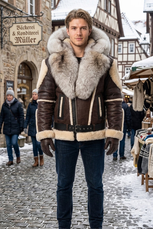 B008 HoL Original Brand Hood Warm Brown Sheep Leather Men's Jacket