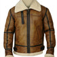 B009 RAF Men's Brown Shearling Fur B3 Flight Bomber Aviator Real Leather Jacket
