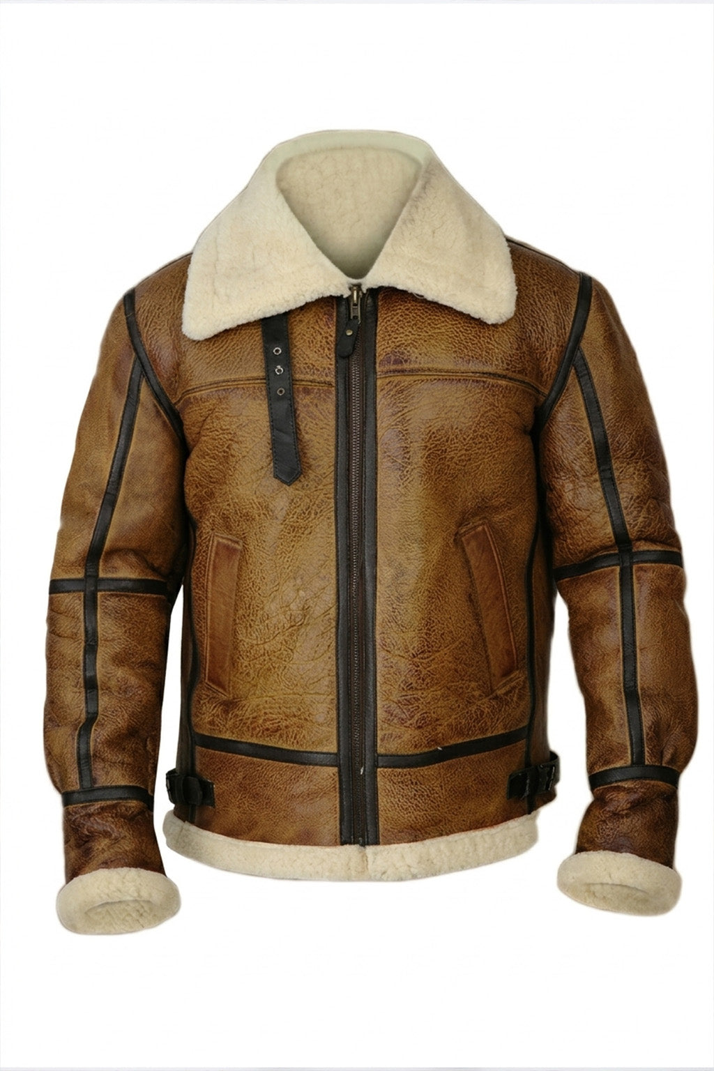 B009 RAF Men's Brown Shearling Fur B3 Flight Bomber Aviator Real Leather Jacket
