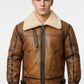 B009 RAF Men's Brown Shearling Fur B3 Flight Bomber Aviator Real Leather Jacket