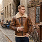 B009 RAF Men's Brown Shearling Fur B3 Flight Bomber Aviator Real Leather Jacket