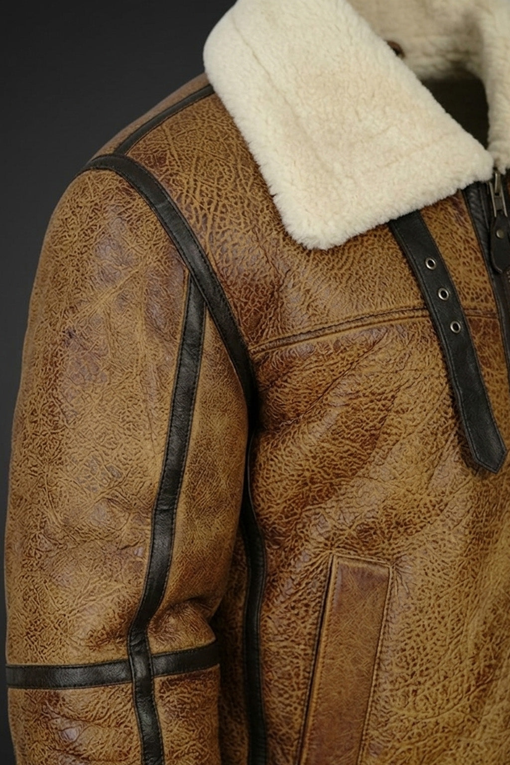 B009 RAF Men's Brown Shearling Fur B3 Flight Bomber Aviator Real Leather Jacket