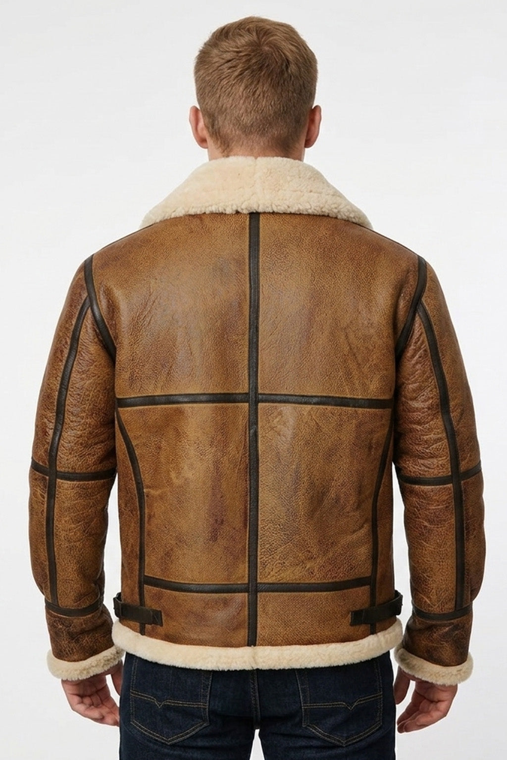 B009 RAF Men's Brown Shearling Fur B3 Flight Bomber Aviator Real Leather Jacket