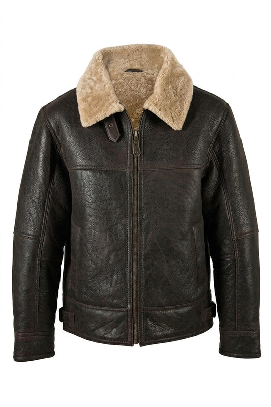 B011 RAF Aviator Brown Real Shearling Fur Cockpit Men's Jacket