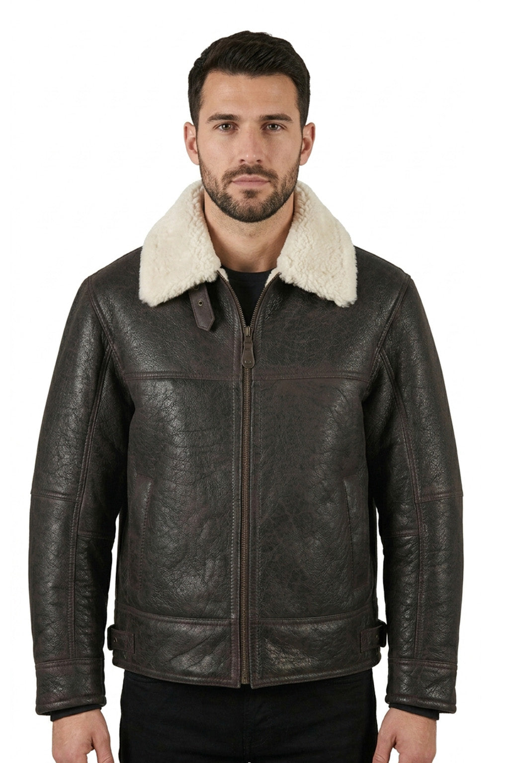 B011 RAF Aviator Brown Real Shearling Fur Cockpit Men's Jacket