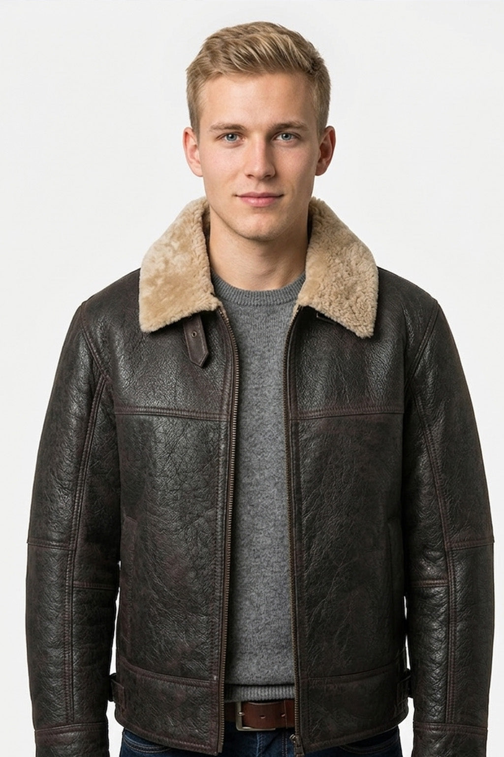 B011 RAF Aviator Brown Real Shearling Fur Cockpit Men's Jacket