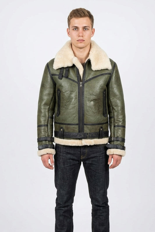 B013 HoL RAF B3 Men's Aviator WWII Genuine Green Winter Jacket