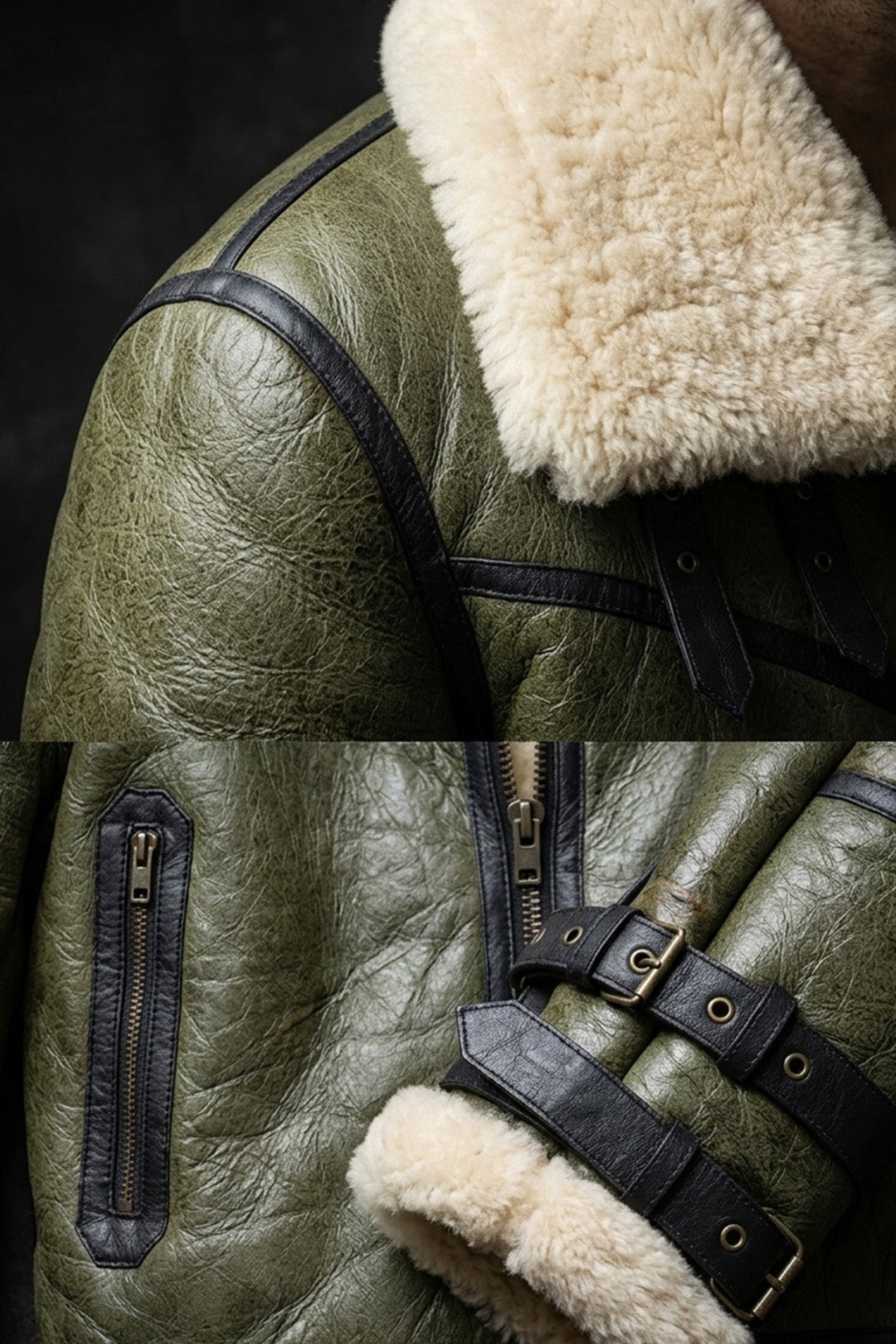 B013 HoL RAF B3 Men's Aviator WWII Genuine Green Winter Jacket