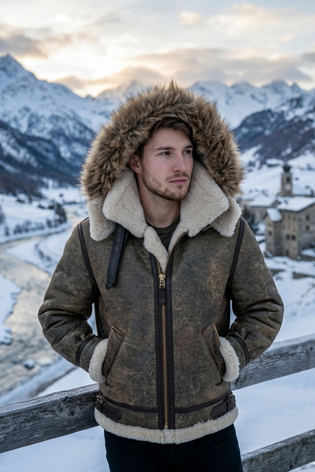 B014 RAF B3 Detachable Hood Aviator Winter Khaki Men's Jacket