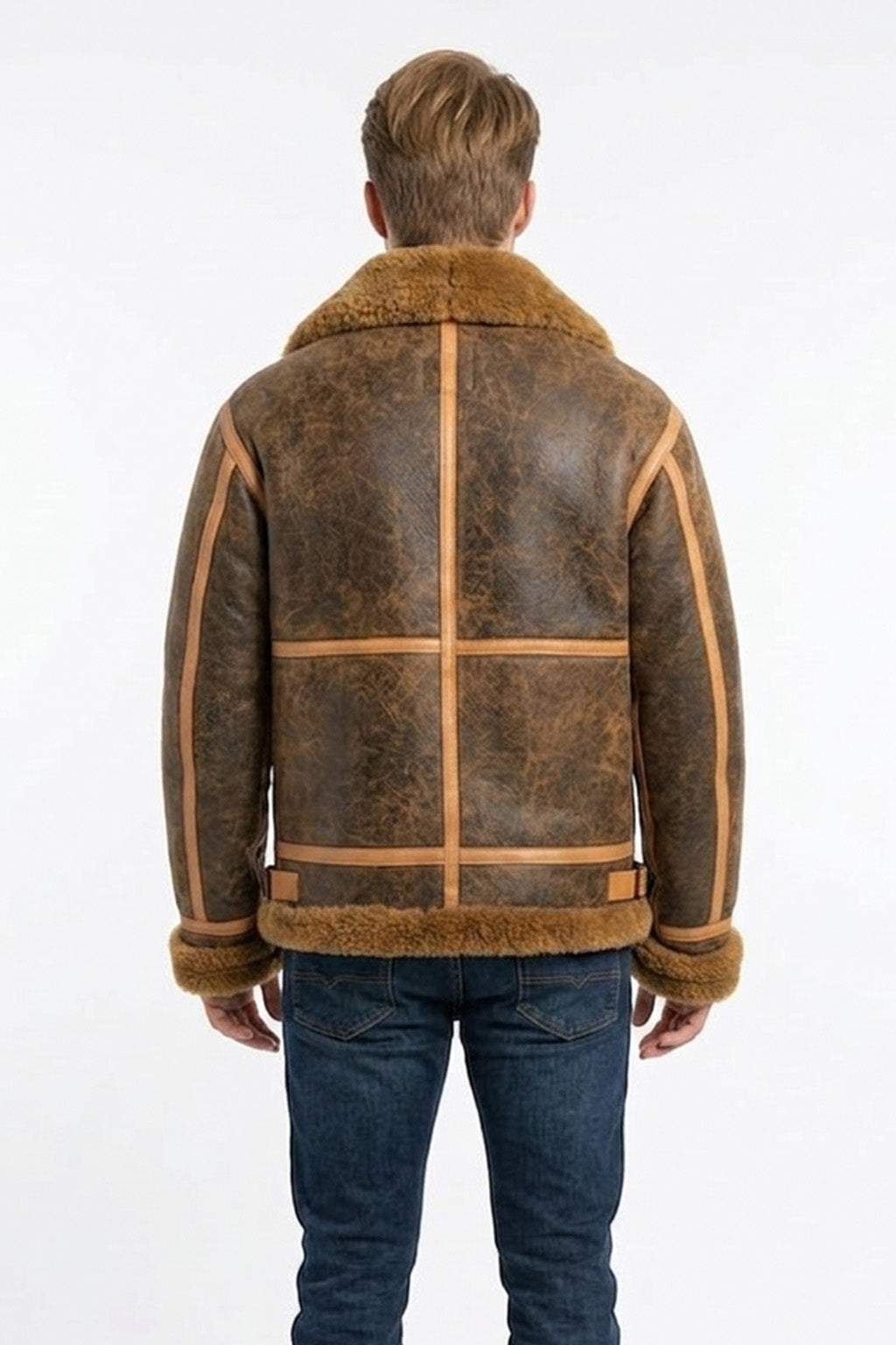 B015 RAF Copper Brown Shearling Winter Fashion Bomber Real Aviator Jacket