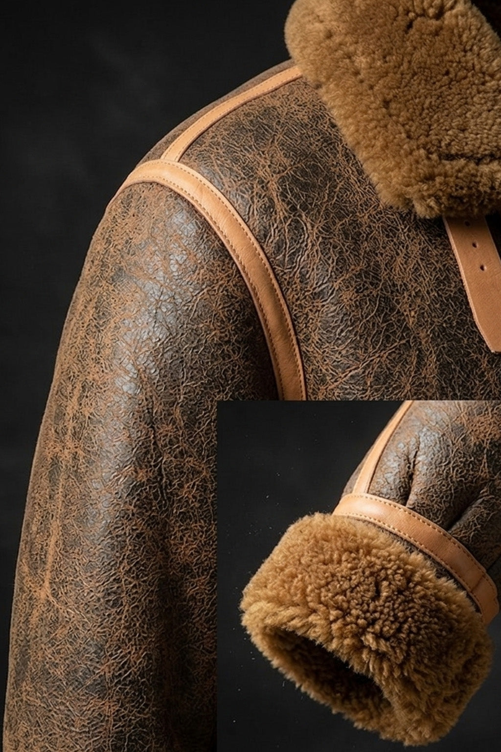 B015 RAF Copper Brown Shearling Winter Fashion Bomber Real Aviator Jacket