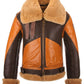 B016 Two Tone RAF Bomber Brown Real Sheepskin Shearling Men's Jacket