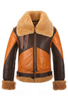 B016 Two Tone RAF Bomber Brown Real Sheepskin Shearling Men's Jacket