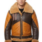 B016 Two Tone RAF Bomber Brown Real Sheepskin Shearling Men's Jacket