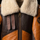 B016 Two Tone RAF Bomber Brown Real Sheepskin Shearling Men's Jacket
