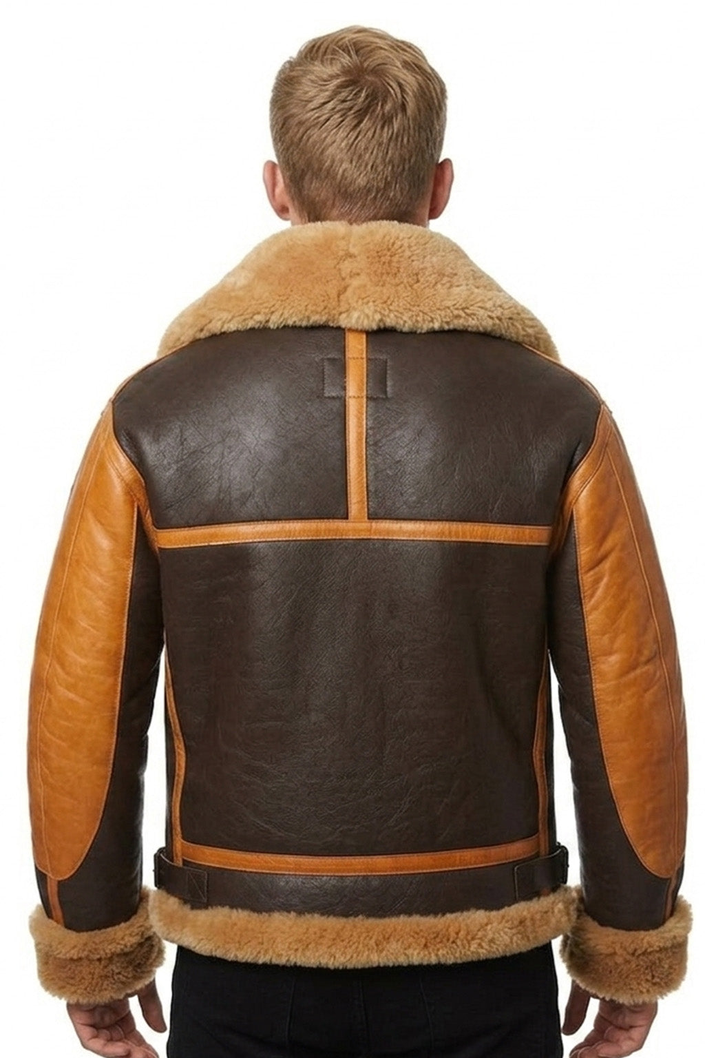 B016 Two Tone RAF Bomber Brown Real Sheepskin Shearling Men's Jacket