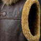 B017 RAF Fur Shearling Brown Hood Genuine Leather Jacket Men's Winter Fashion Vest