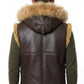 B017 RAF Fur Shearling Brown Hood Genuine Leather Jacket Men's Winter Fashion Vest