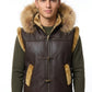 B017 RAF Fur Shearling Brown Hood Genuine Leather Jacket Men's Winter Fashion Vest