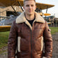 B019 RAF Men's B3 Aviator Real Leather Fur Shearling Winter Brown Jacket