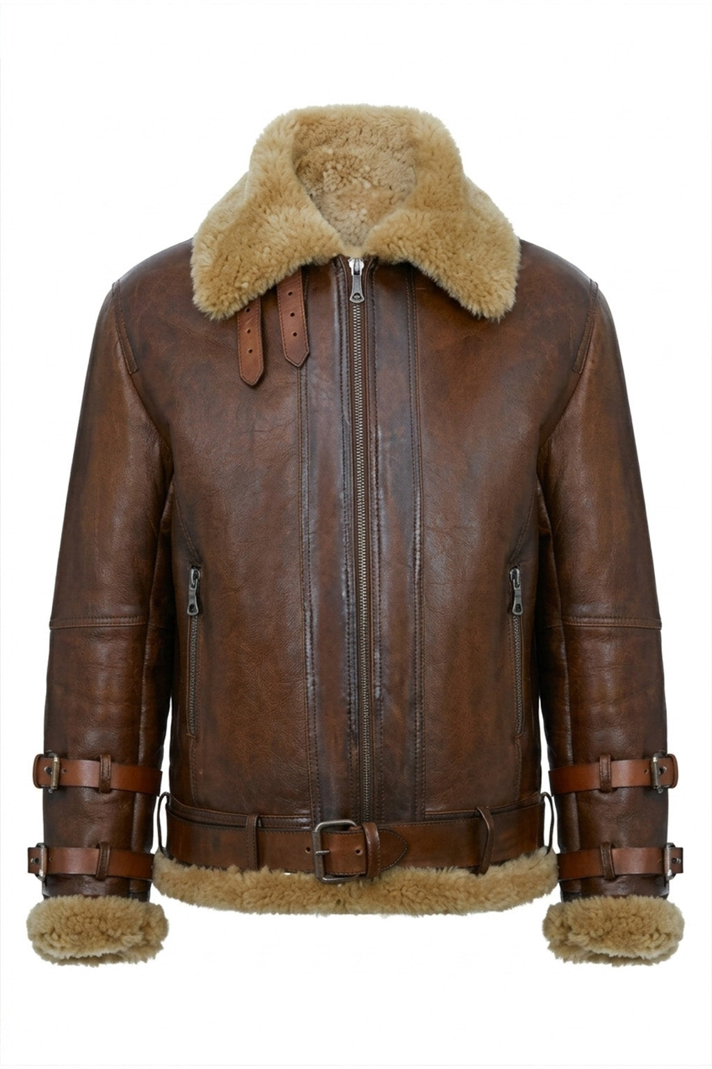 B021 Men's Real Shearling Sheepskin Leather Pilot Aviator Flying Jacket