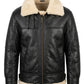 B020 Men's RAF Flying Aviator Real Shearling Fur Bomber Black Winter Leather Jacket