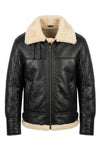 B020 Men's RAF Flying Aviator Real Shearling Fur Bomber Black Winter Leather Jacket