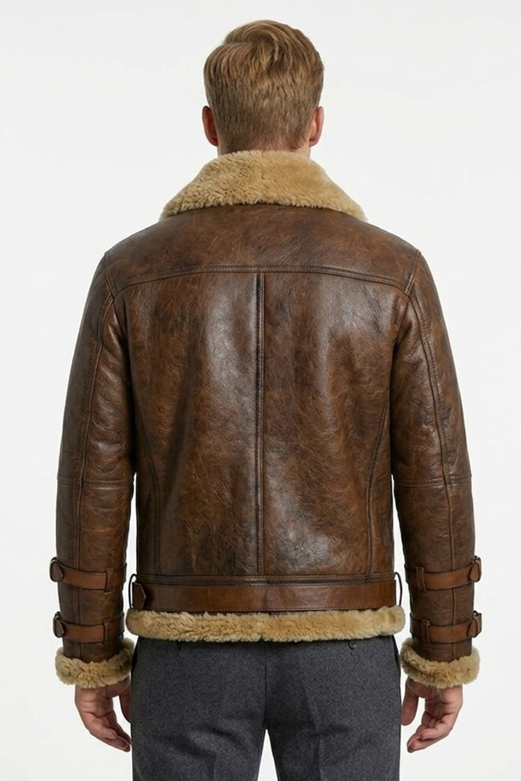 B021 Men's Real Shearling Sheepskin Leather Pilot Aviator Flying Jacket