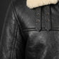 B020 Men's RAF Flying Aviator Real Shearling Fur Bomber Black Winter Leather Jacket
