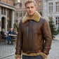 B021 Men's Real Shearling Sheepskin Leather Pilot Aviator Flying Jacket