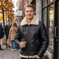 B020 Men's RAF Flying Aviator Real Shearling Fur Bomber Black Winter Leather Jacket