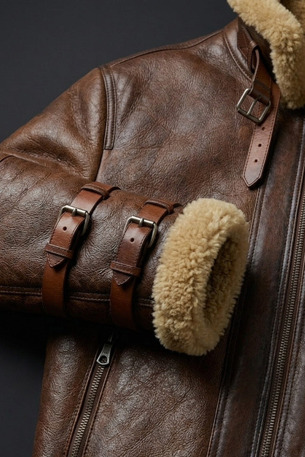 B021 Men's Real Shearling Sheepskin Leather Pilot Aviator Flying Jacket