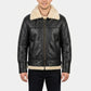 B020 Men's RAF Flying Aviator Real Shearling Fur Bomber Black Winter Leather Jacket