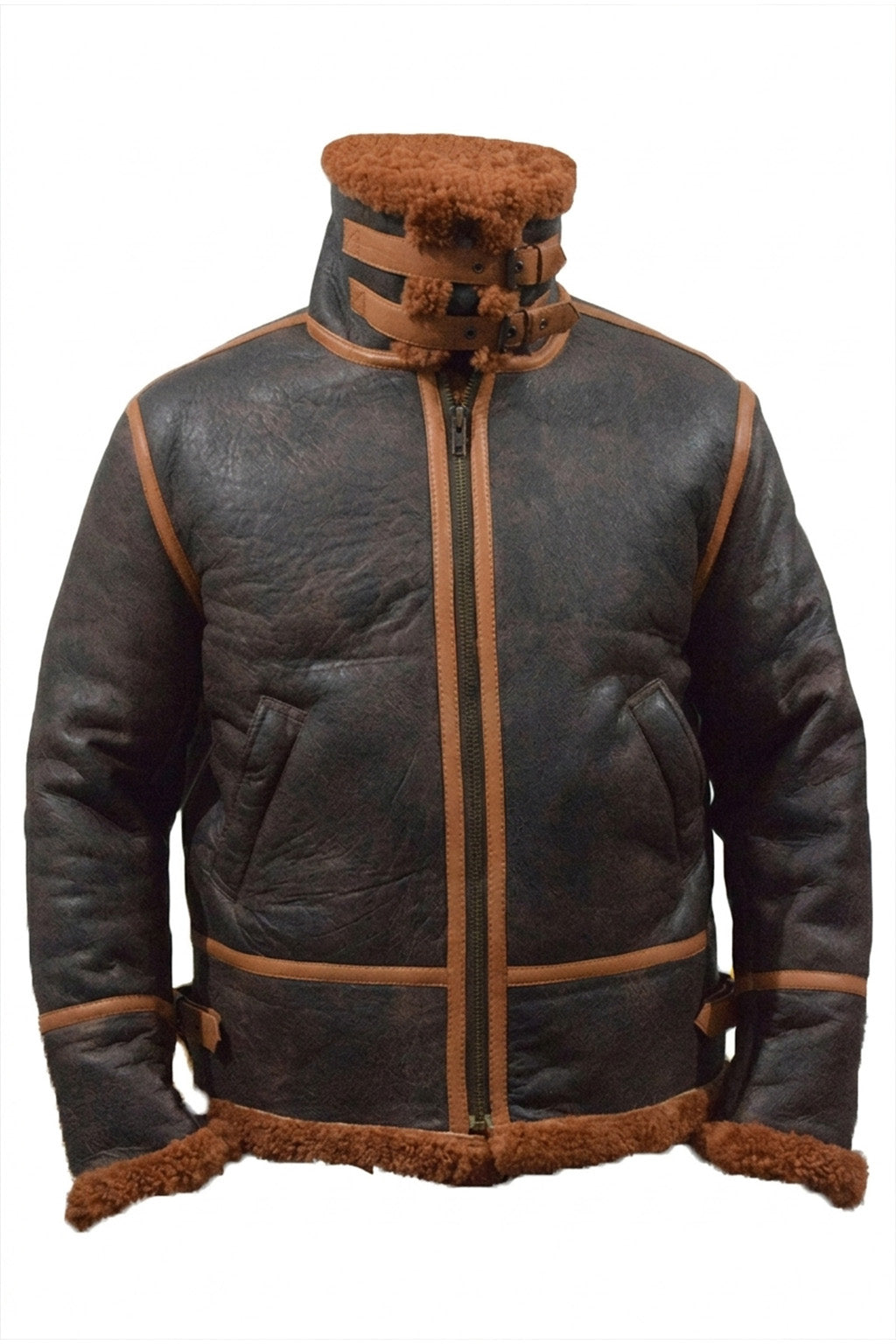 B022 RAF Brown Shearling Winter Fashion Bomber Aviator Jacket