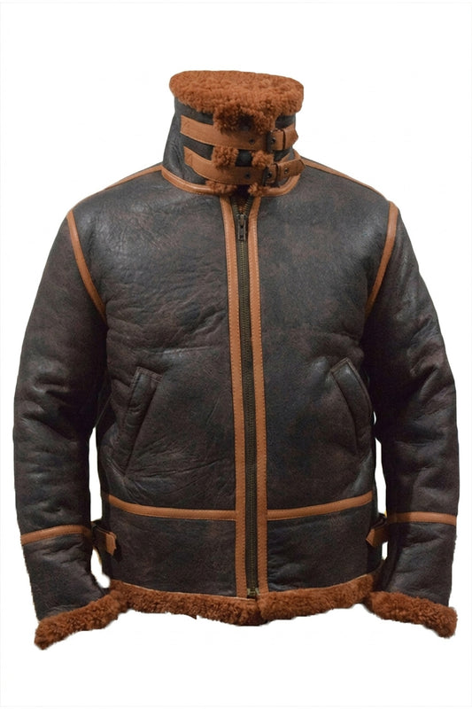 B022 RAF Brown Shearling Winter Fashion Bomber Aviator Jacket