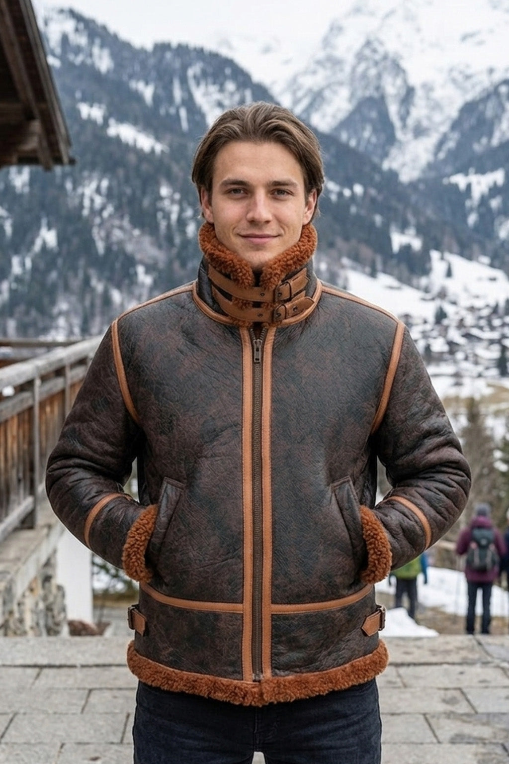 B022 RAF Brown Shearling Winter Fashion Bomber Aviator Jacket