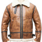 B023 Men's Fashion Fur Shearling Brown Bomber Winter Warm Real Leather Jacket