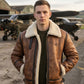 B023 Men's Fashion Fur Shearling Brown Bomber Winter Warm Real Leather Jacket