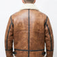 B023 Men's Fashion Fur Shearling Brown Bomber Winter Warm Real Leather Jacket