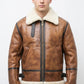 B023 Men's Fashion Fur Shearling Brown Bomber Winter Warm Real Leather Jacket