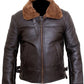 B024 Fur Shearling Men Warm Bomber Brown Genuine Leather Jacket Winter Coat