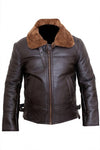 B024 Fur Shearling Men Warm Bomber Brown Genuine Leather Jacket Winter Coat