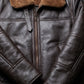B024 Fur Shearling Men Warm Bomber Brown Genuine Leather Jacket Winter Coat