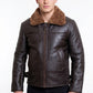 B024 Fur Shearling Men Warm Bomber Brown Genuine Leather Jacket Winter Coat