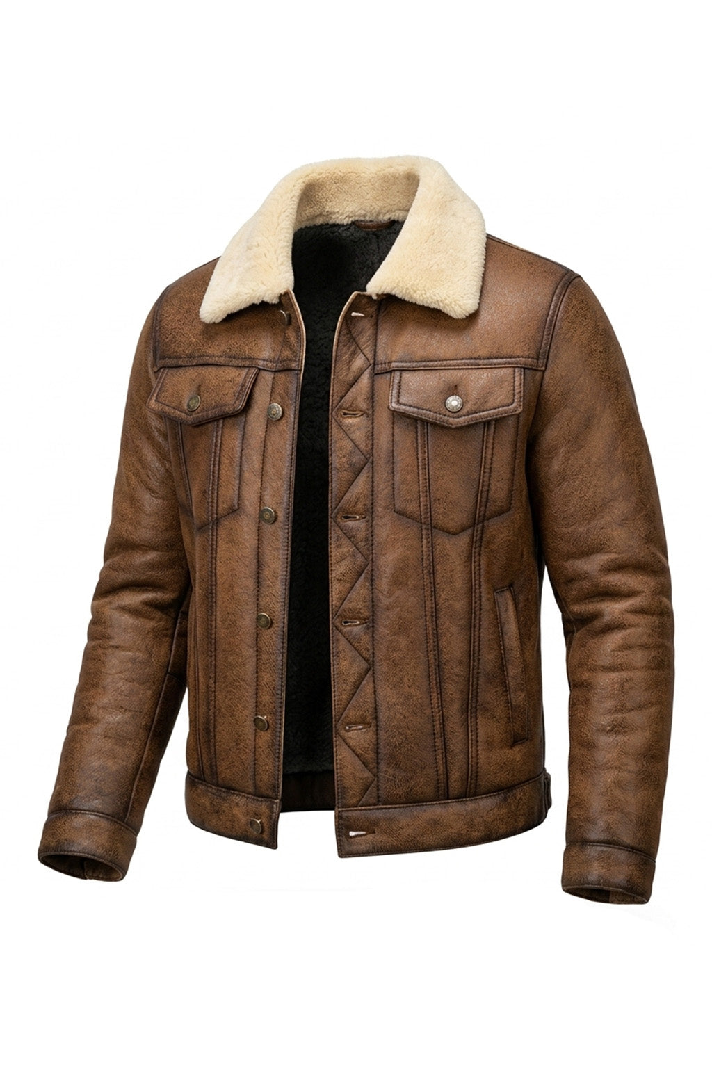 B026 Men Classic B3 Original Real Leather Jacket Brown Off White