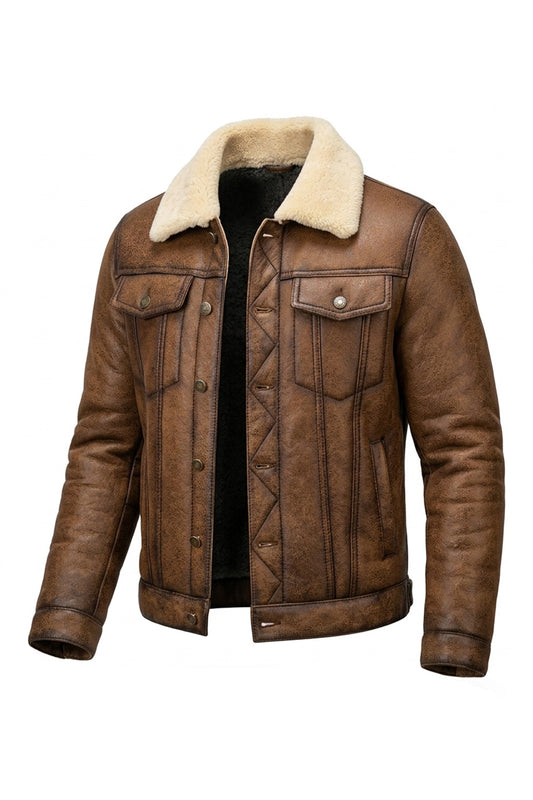 B026 Men Classic B3 Original Real Leather Jacket Brown Off White