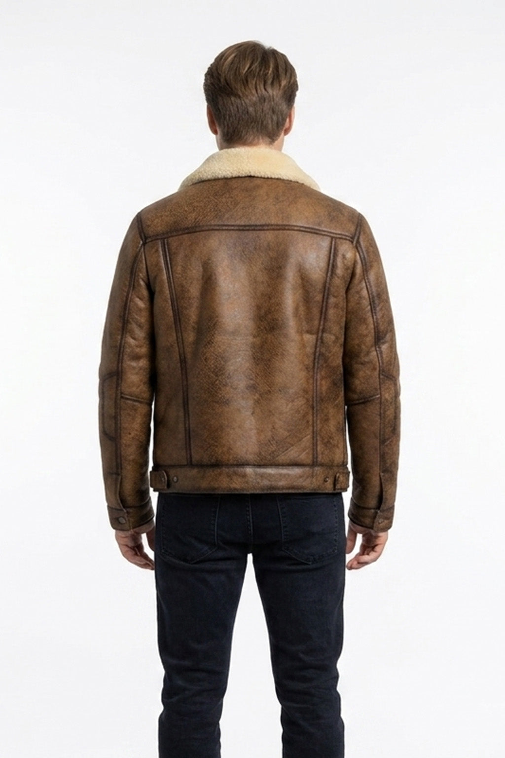 B026 Men Classic B3 Original Real Leather Jacket Brown Off White