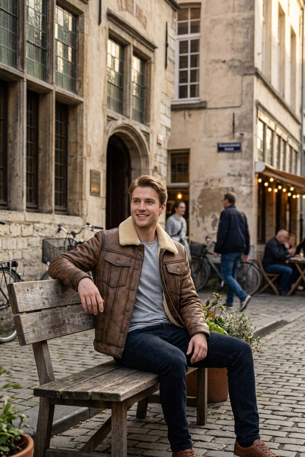 B026 Men Classic B3 Original Real Leather Jacket Brown Off White